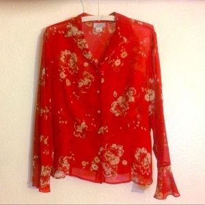 Anne Taylor Floral Red Blouse